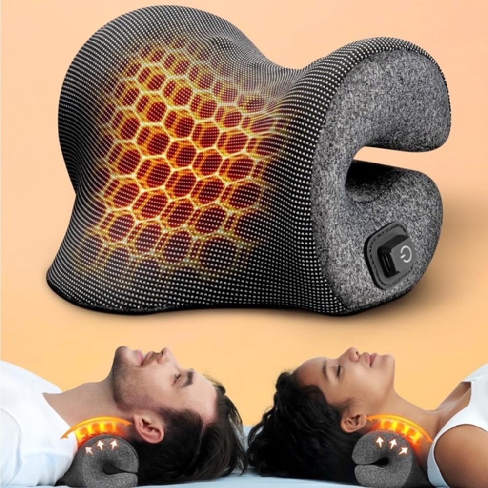 Heated Neck Stretcher for Neck Pain Relief, Chiropractic Pillow for Neck